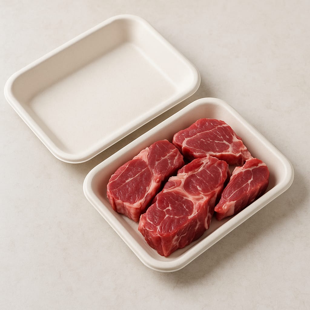 Pack of 200 Bagasse Trays, Biodegradable, 8.46"x 5.5 x 1.45".